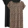 Next Damen 2 PACK - Jerseykleid - Black/animal Print