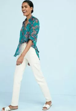 Next Damen HALF SLEEVE V-NECK - Bluse - Teal Blue Floral
