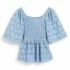 Next Damen BRODERIE SHORT SLEEVE SQUARE NECK - Bluse - Blue