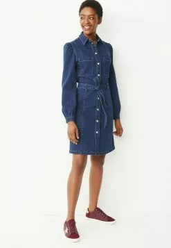 Next Damen LONG SLEEVE - Jeanskleid - Dark-blue Denim