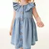 Next Kinder SLEEVELESS FRILL - Freizeitkleid - Blue Denim