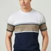 Next Herren BLOCKED - T-Shirt Print - Ecru White Navy Blue Textured