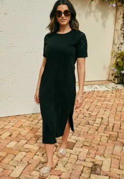 Next Damen BRODERIE - Maxikleid - Black