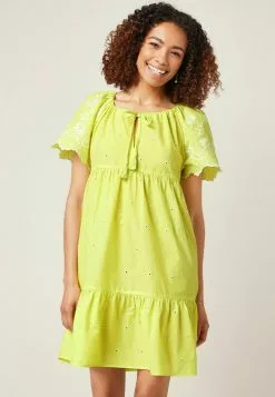 Next Damen SHORT SLEEVE BRODERIE MINI KAFTAN - Freizeitkleid - Yellow