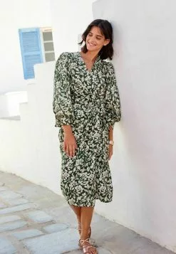 Next Damen KIMONO WRAP DRESS - Freizeitkleid - Green Floral