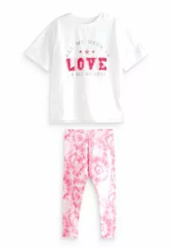 Next Kinder Leggings - Hosen - White Pink Tie Dye Love Graphic
