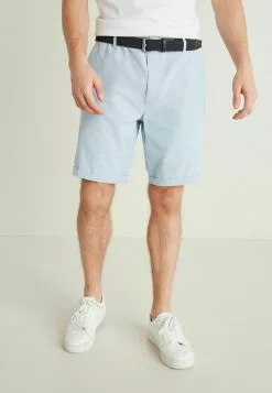 Next Herren BELTED WITH STRETCH - Shorts - Light Blue Oxford