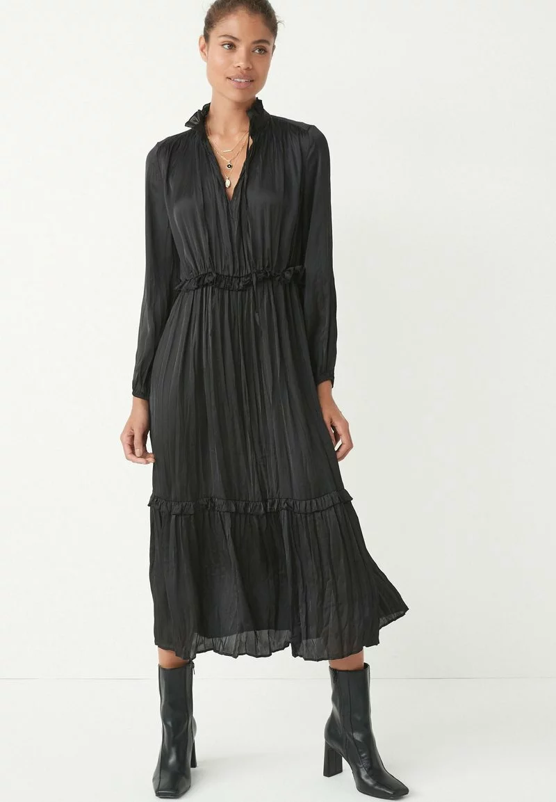 Next Damen TIE NECK SATIN MIDI - Freizeitkleid - Black 1 Next Damen TIE NECK SATIN MIDI - Freizeitkleid - Black