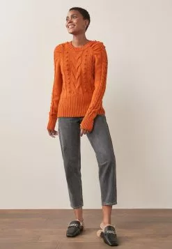Next Damen PUFF SLEEVE CABLE - Strickpullover - Apricot