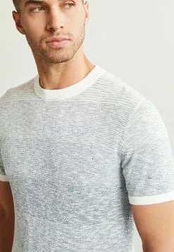 Next Herren KNITTED - T-Shirt Print - Blue Ecru White Ombre Stripe -Next Großes Kaufhaus 203c58975f76460bb571a0166bf71829