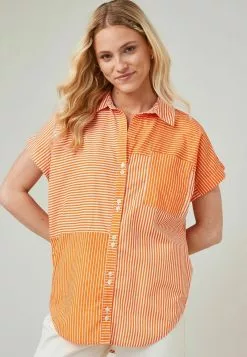 Next SHORT SLEEVE - Hemdbluse - Orange Stripe | Damen