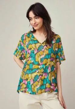 Next Damen SPARKLE SHORT SLEEVE RUFFLE - Bluse - Black Floral