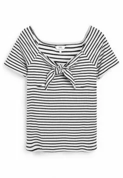 Next Damen TIE KEYHOLE SHORT SLEEVE - T-Shirt Print - Black White Stripe -Next Großes Kaufhaus 2b6ff9b414ea481ca3b0a7c84b6685f7