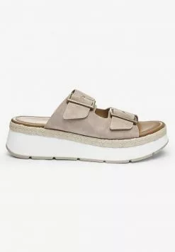 Next Damen DOUBLE BUCKLE FLATFORM - Pantolette Hoch - Nude