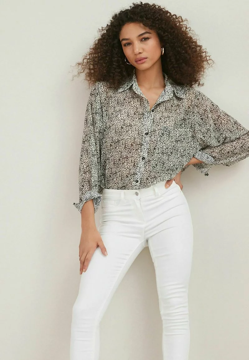 Next Damen SHEER LONGLINE - Hemdbluse - Monochrome Dash Print 1 Next Damen SHEER LONGLINE - Hemdbluse - Monochrome Dash Print