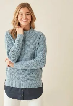 Next Damen HI NECK HEM LAYER STITCH DETAIL - Strickpullover - Blue