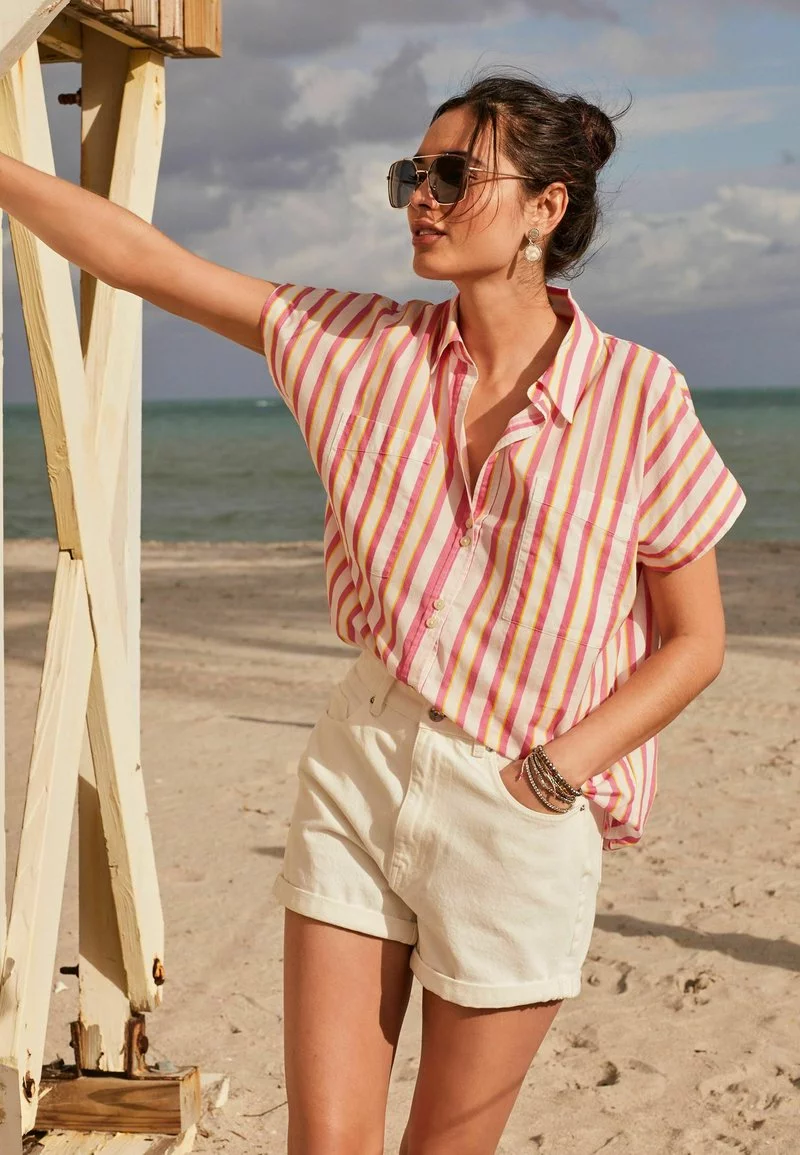 Next Damen SHORT SLEEVE - Hemdbluse - Pink Yellow Stripe 1 Next Damen SHORT SLEEVE - Hemdbluse - Pink Yellow Stripe