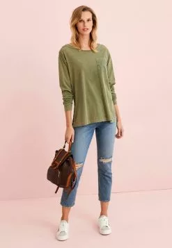 Next Damen WASHED LONG SLEEVE POCKET - Langarmshirt - Khaki