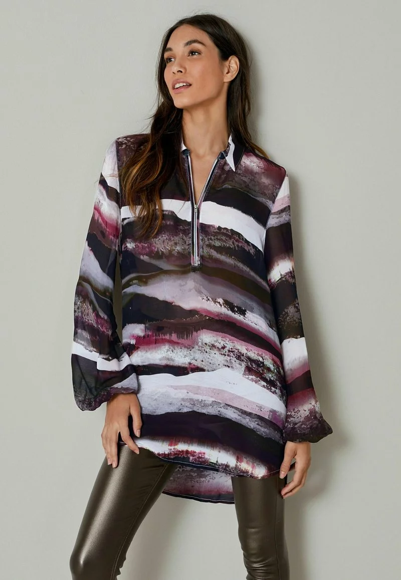 Next Damen ZIP NECK LONGLINE - Bluse - Black 1 Next Damen ZIP NECK LONGLINE - Bluse - Black