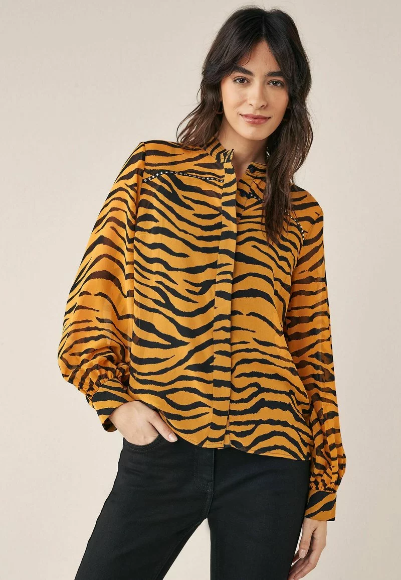 Next Damen TRIM DETAIL - Hemdbluse - Ochre Yellow Black Animal 1 Next Damen TRIM DETAIL - Hemdbluse - Ochre Yellow Black Animal