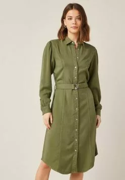 Next Damen LONG SLEEVE - Jeanskleid - Khaki Green Fuller Bust