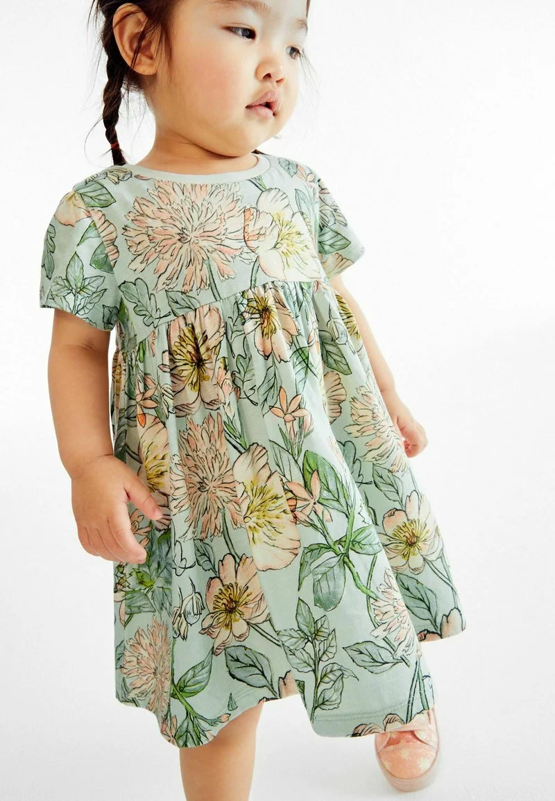 Next Kinder Jerseykleid - Green Floral 1 Next Kinder Jerseykleid - Green Floral