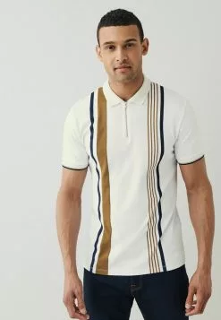 Next VERTICAL BLOCK - Poloshirt - Off White Tan Brown Stripe | Herren
