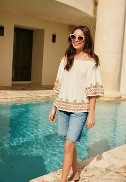 Next Bluse - Cream Tan Brown | Damen