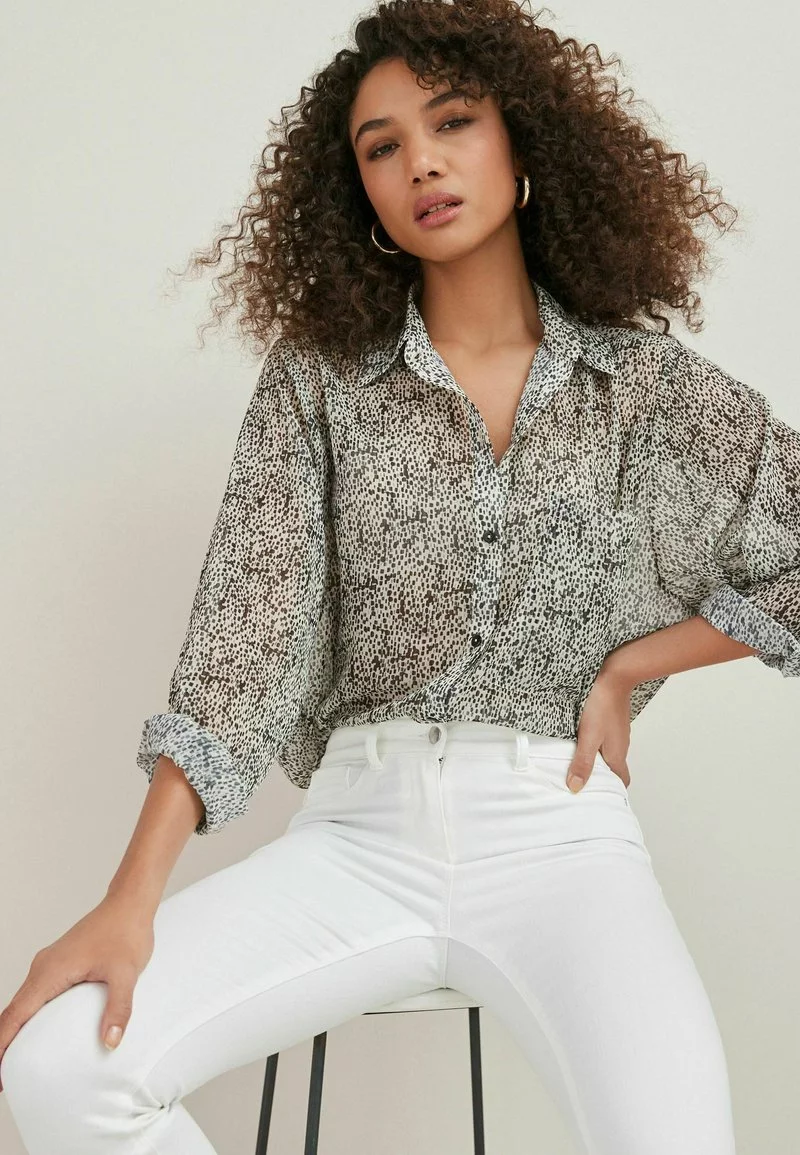 Next Damen SHEER LONGLINE - Hemdbluse - Monochrome Dash Print 3 Next Damen SHEER LONGLINE - Hemdbluse - Monochrome Dash Print – Bild 3