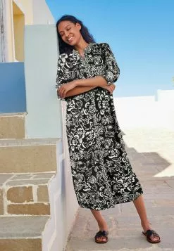 Next Damen Freizeitkleid - Black White Floral