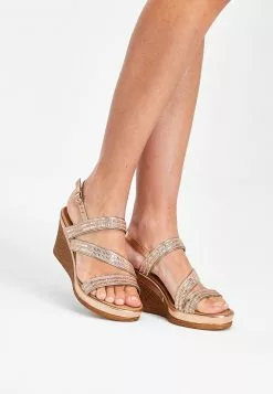 Next Damen SILVER ASYMMETRIC SPARKLY WEDGES - High Heel Sandalette - Gold