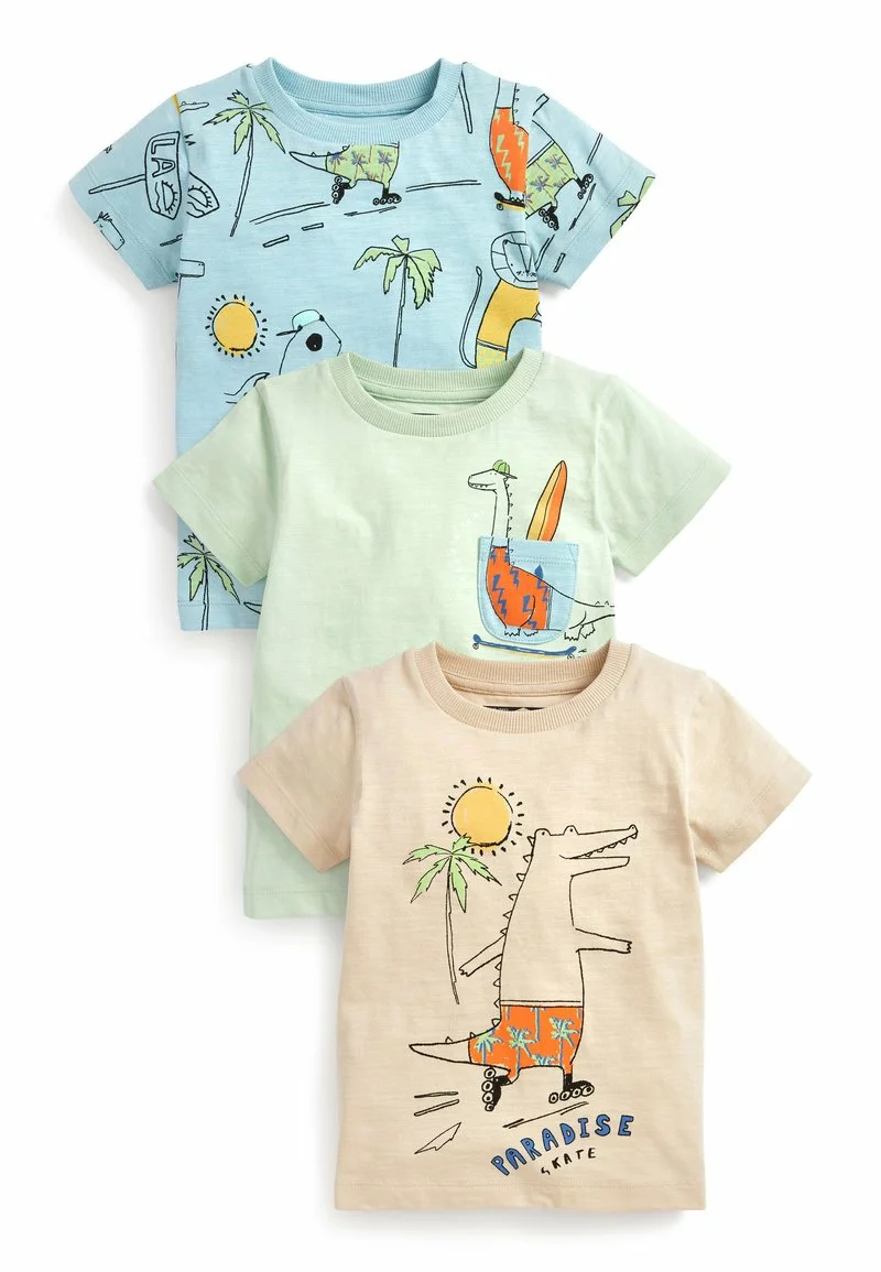 Next Kinder SUMMER DINOSAUR SHORT SLEEVE 3 PACK - T-Shirt Print - Blue Green 1 Next Kinder SUMMER DINOSAUR SHORT SLEEVE 3 PACK - T-Shirt Print - Blue Green