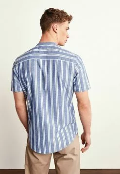 Next Herren SHORT SLEEVE STRIPE - Hemd - Navy Blue Grandad Collar -Next Großes Kaufhaus 46bb8a4c1d2d4b74bd97ab327540b64f