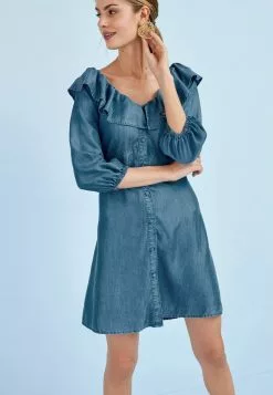 Next Damen LONG SLEEVE - Jeanskleid - Blue