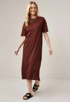 Next Damen SHORT SLEEVE - Jerseykleid - Chocolate Brown