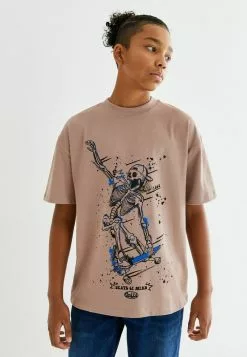 Next T-Shirt Print - Neutral Brown Skate Skeleton | Kinder