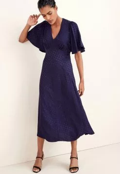 Next Damen FLUTTER SLEEVE MIDI - Freizeitkleid - Dark Blue