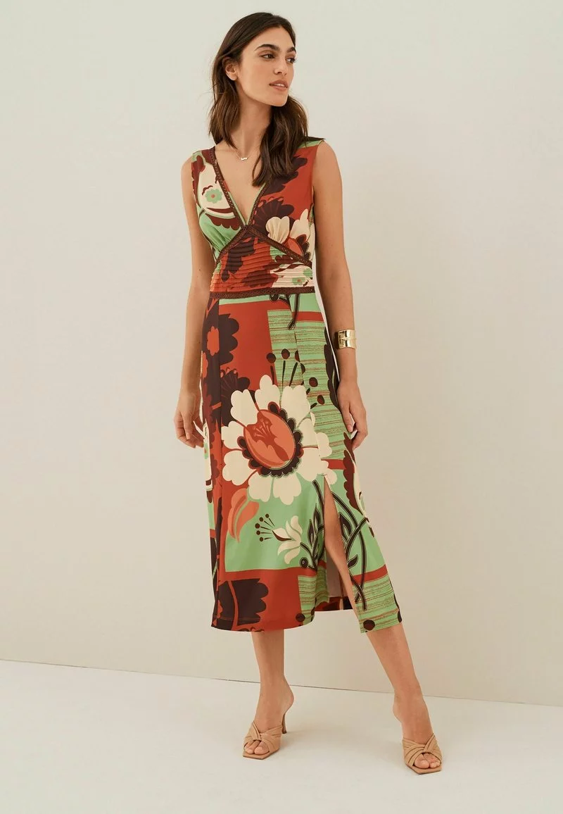 Next LADDER INSERT V-NECK - Jerseykleid - Orange Multi Floral | Damen 1 Next LADDER INSERT V-NECK - Jerseykleid - Orange Multi Floral | Damen