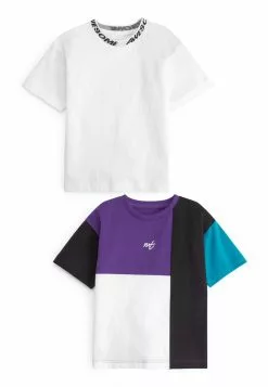 Next 2 PACK BLOCK SHORT SLEEVE - T-Shirt Print - White Purple | Kinder