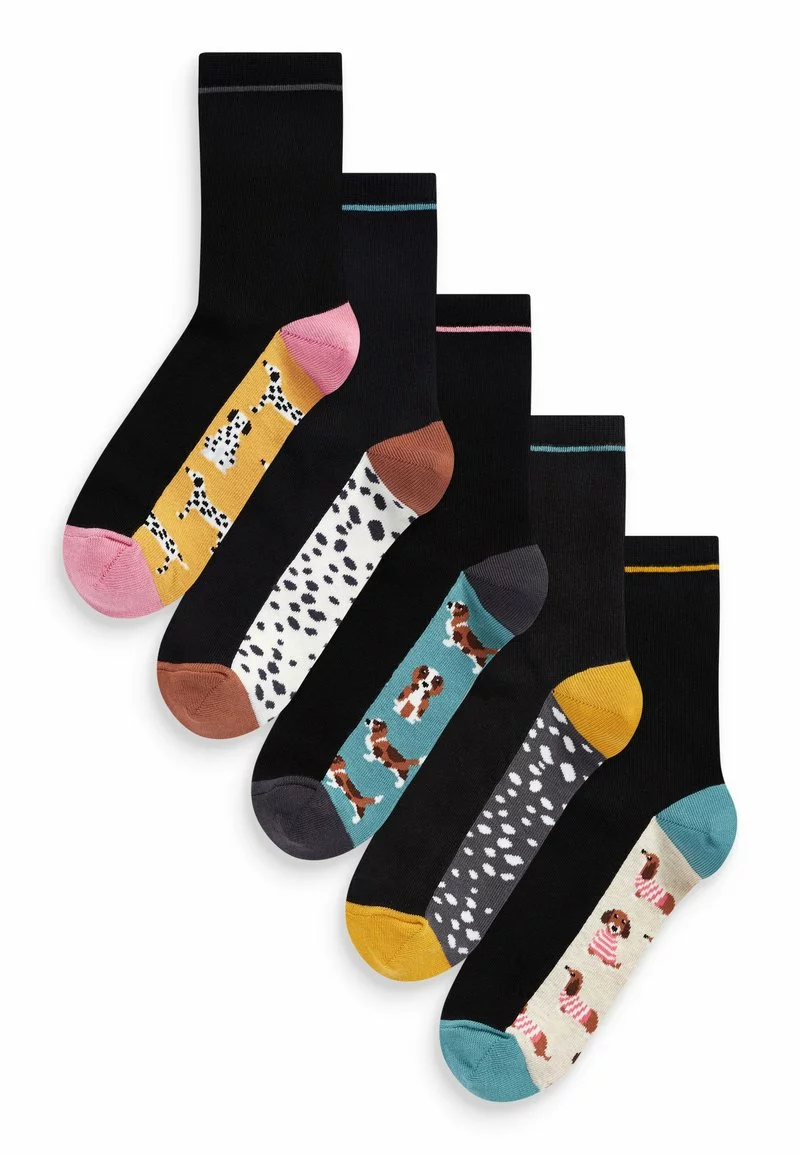 Next Damen FOOTBED DOG PATTERN 5 PACK - Socken - Black 1 Next Damen FOOTBED DOG PATTERN 5 PACK - Socken - Black