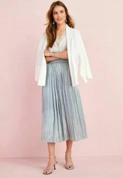 Next Damen GLOSSY - Faltenrock - Grey Blue