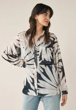 Next SHEER LONGLINE - Hemdbluse - Black Floral | Damen