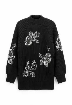 Next Damen WITH SEQUIN FLOWERS - Strickpullover - Black