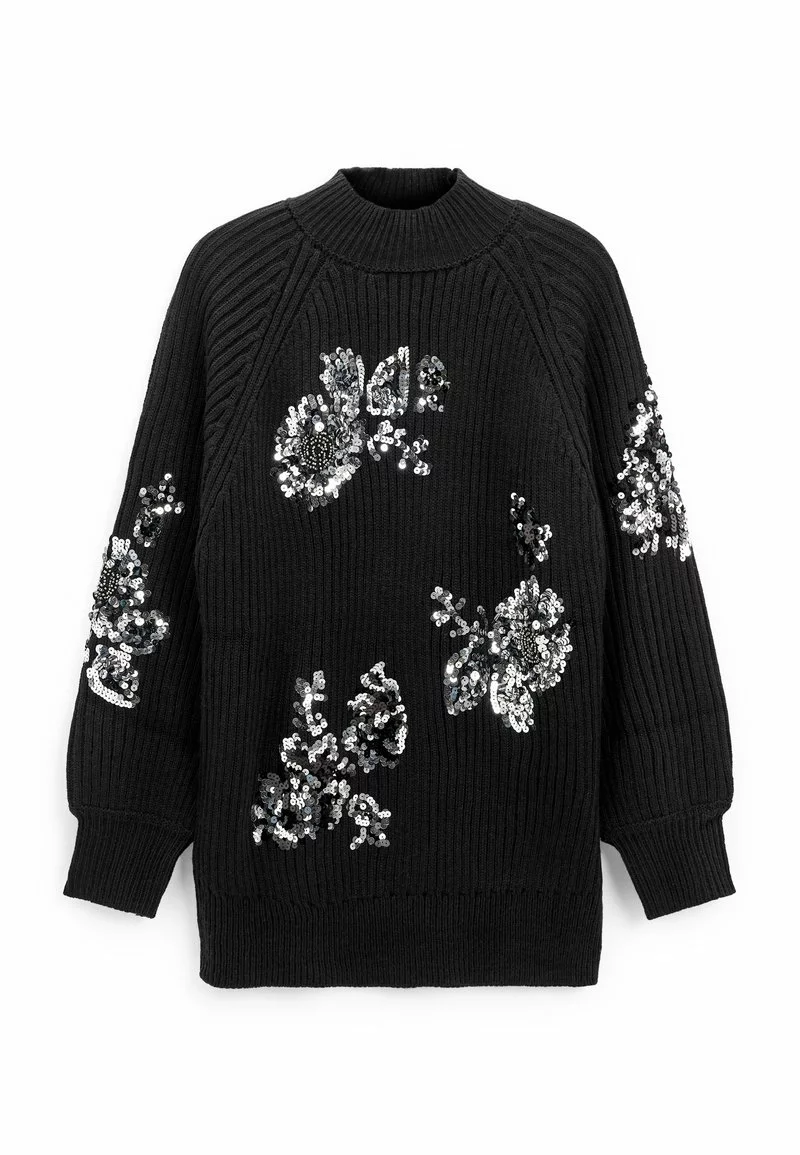 Next Damen WITH SEQUIN FLOWERS - Strickpullover - Black 1 Next Damen WITH SEQUIN FLOWERS - Strickpullover - Black