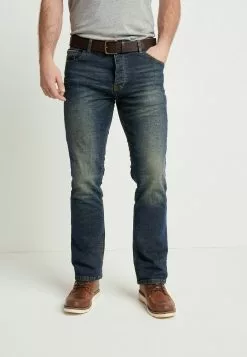 Next Herren BELTED WITH STRETCH - Jeans Straight Leg - Dark Green