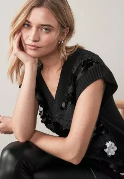 Next SEQUIN DETAIL - T-Shirt Print - Black | Damen -Next Großes Kaufhaus 9197188d728d432f9c35b50b4f7d49ea