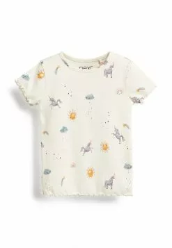 Next Damen SHORT SLEEVE RICH - T-Shirt Basic - Ecru White Unicorn