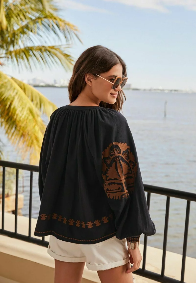 Next Damen TASSEL NECK DETAIL KAFTAN - Bluse - Black And Tan 2 Next Damen TASSEL NECK DETAIL KAFTAN - Bluse - Black And Tan – Bild 2