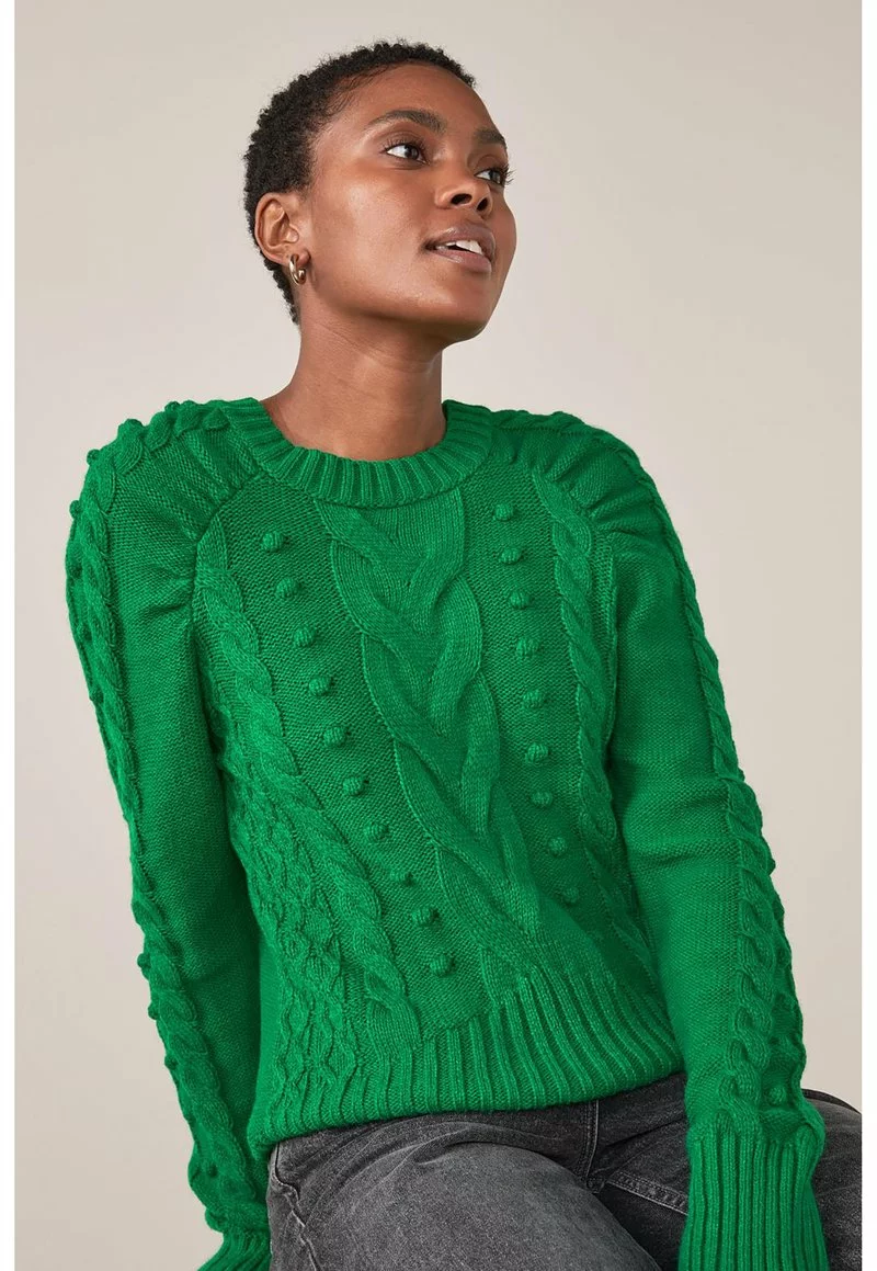 Next Damen PUFF SLEEVE CABLE - Strickpullover - Green 3 Next Damen PUFF SLEEVE CABLE - Strickpullover - Green – Bild 3