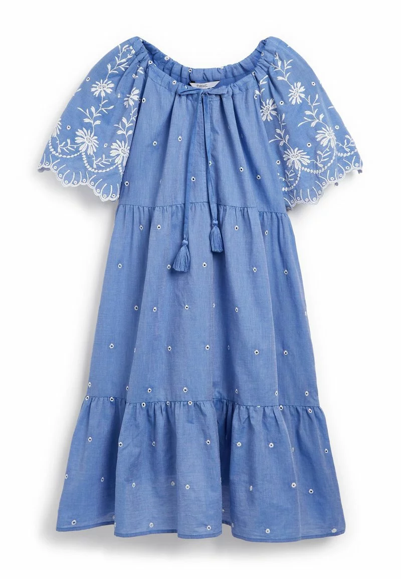 Next Damen SHORT SLEEVE BRODERIE MINI KAFTAN - Freizeitkleid - Blue 1 Next Damen SHORT SLEEVE BRODERIE MINI KAFTAN - Freizeitkleid - Blue